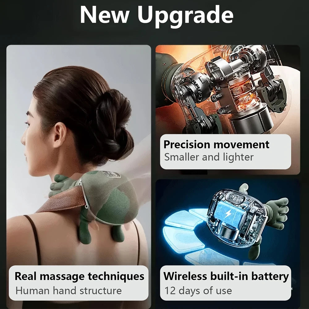 4D Bionic Finger Neck Shoulder Massager Wireless Neck Cervical Trapezius Kneading Massage Shawl Brushless Motor Neck masajeador