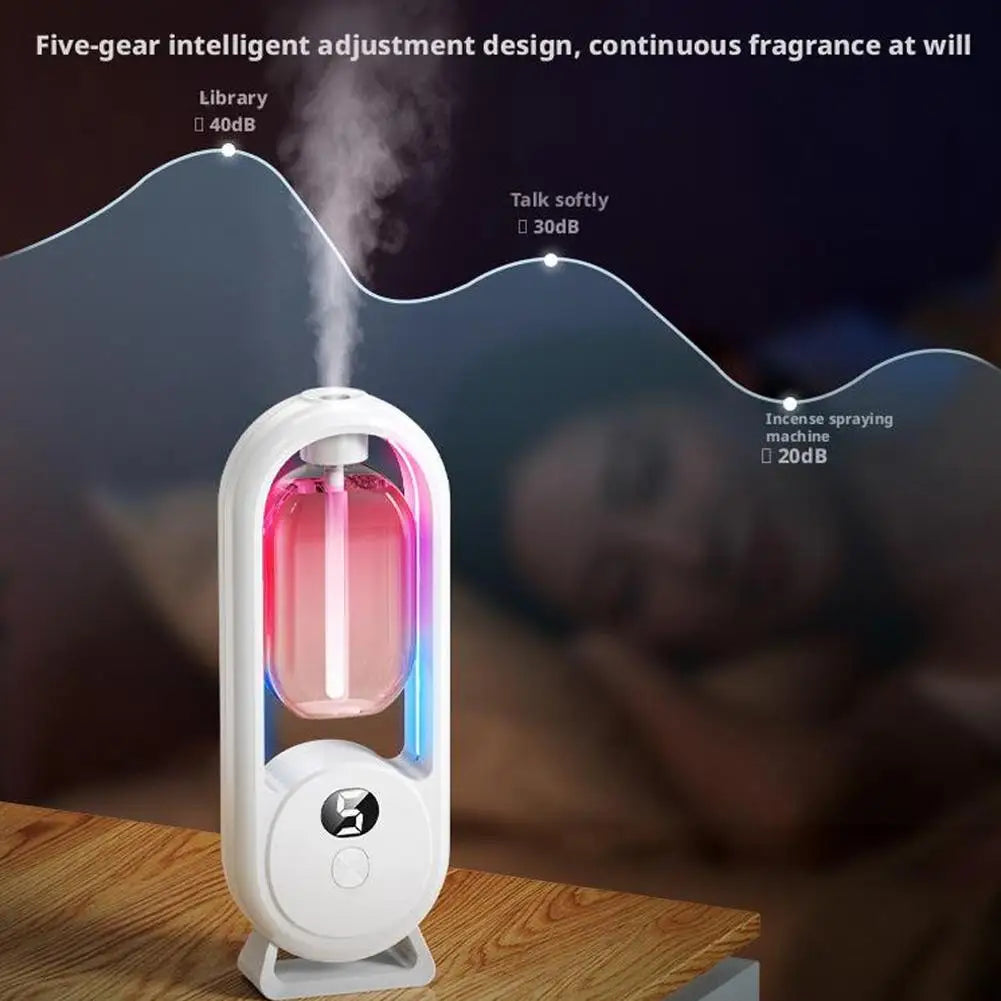 Automatic Fragrance Diffuser, USB Powered Essential Oil Diffuser with Spraying & Light, Home Fragrance for Living Room, Bedroom